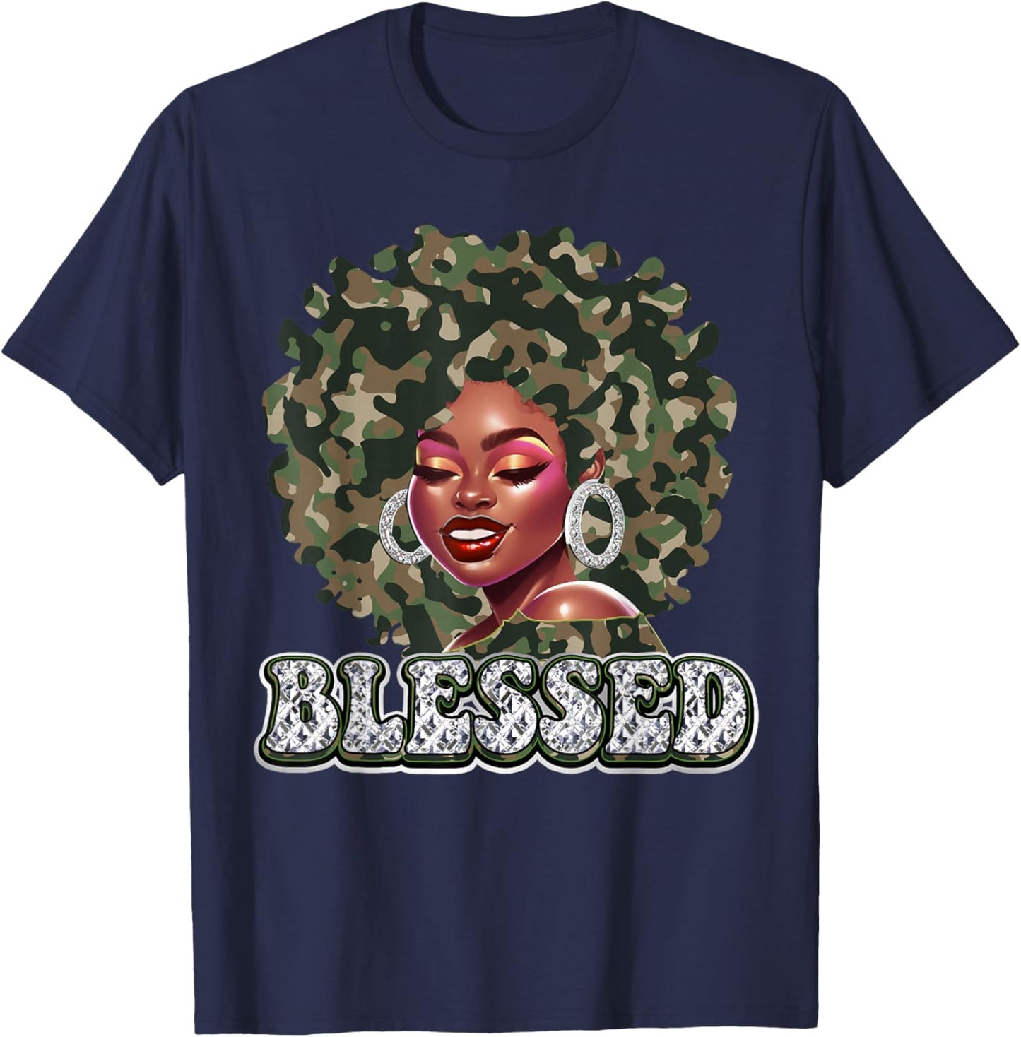 Blessed Camo Black Woman Christian Black History Pride BHM T-Shirt - T-Shirt | Navy