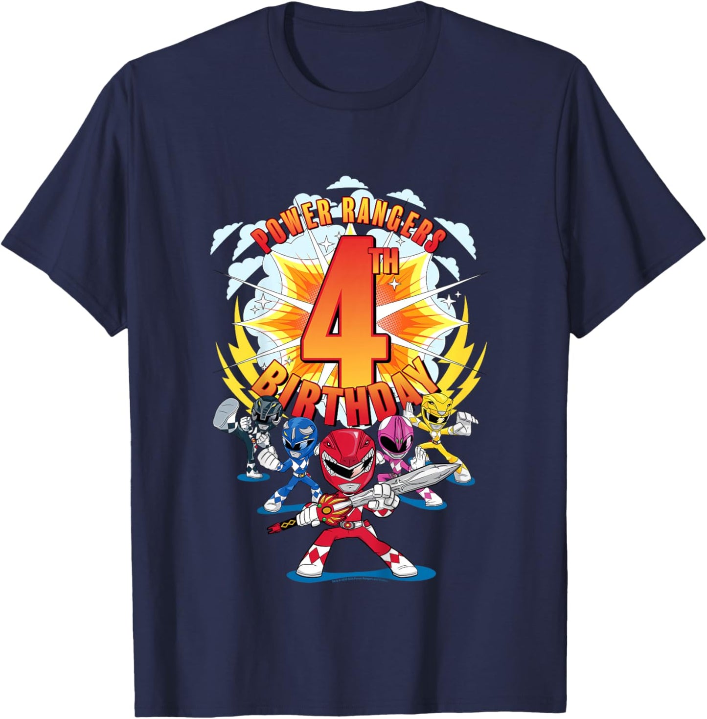 Power Rangers Awesome 4th Birthday Mini Action Shot T-Shirt - T-Shirt | Navy