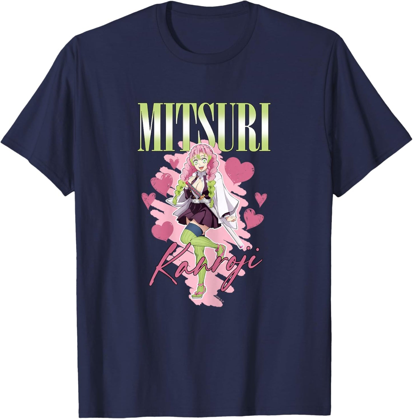 Demon Slayer: Kimetsu no Yaiba Mitsuri Kanroji Love Heart T-Shirt - T-Shirt | Navy