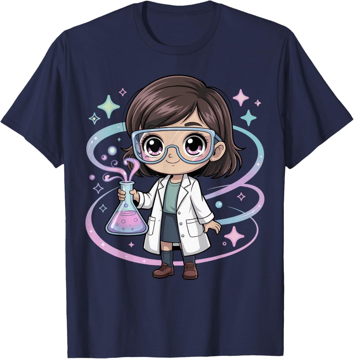 Cute Chibi Scientist Girl Design for Science and Chemistry T-Shirt - T-Shirt | Navy