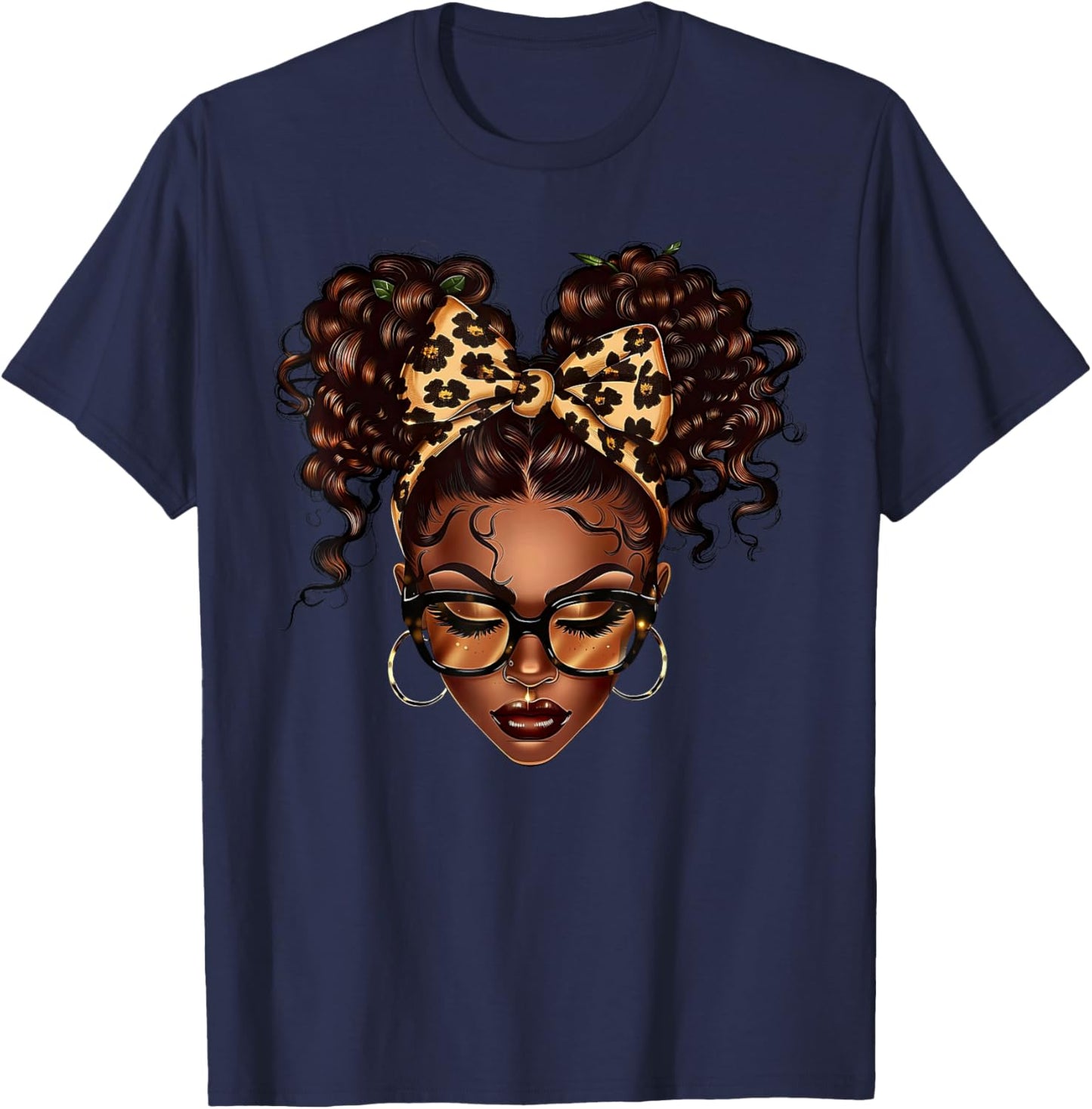 Coquette Bow Leopard Queen Black Woman African Black History T-Shirt - T-Shirt | Navy