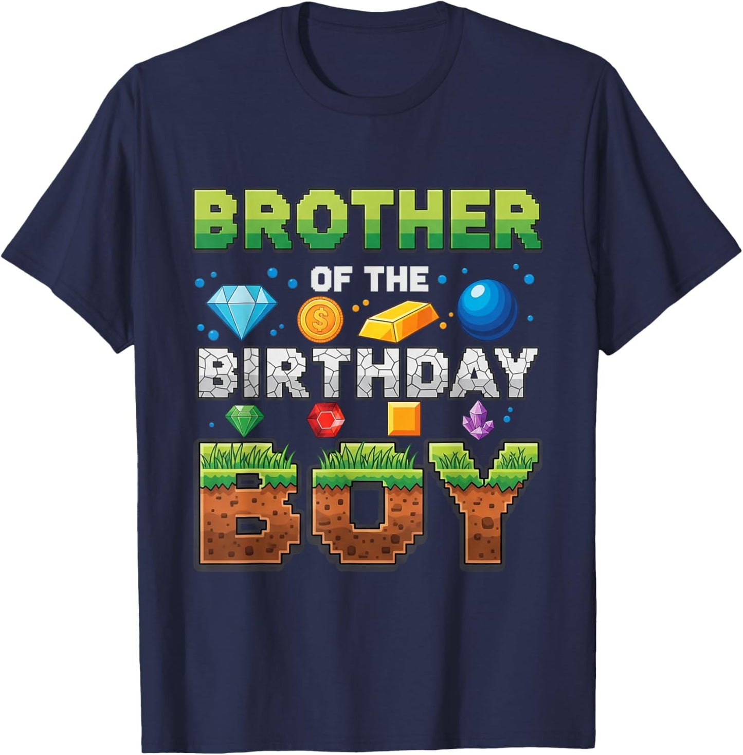 Brother of The Birthday Boy Game Pixel Number T-Shirt - T-Shirt | Navy
