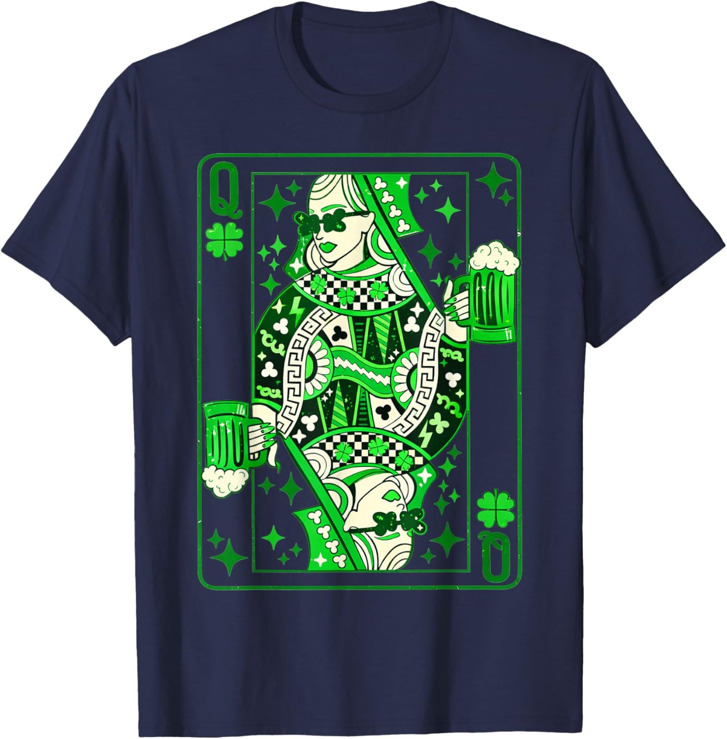 Shamrock Queen Playing Card Saint Patricks Day T-Shirt - T-Shirt | Navy