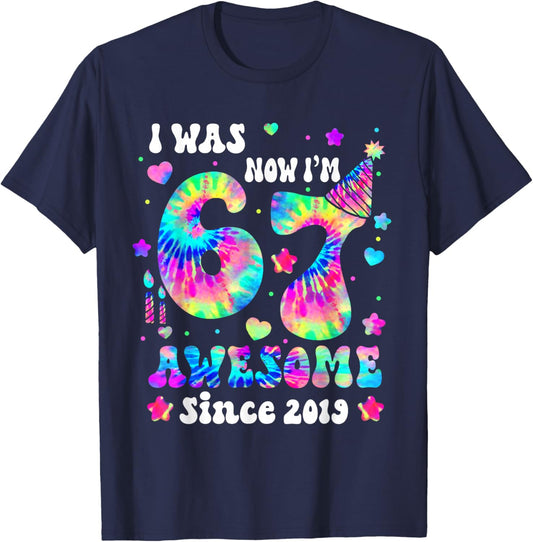 6 7 Tie Dye I was 6 Now I’m 7 Birthday Awesome Since 2019 T-Shirt - T-Shirt | Navy