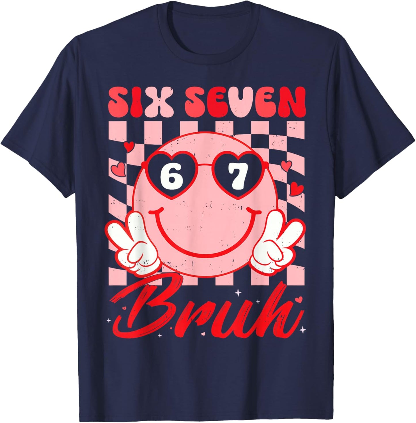 Retro Six Seven 67 Meme Valentine’s for Teens Boys Girls Kid T-Shirt - T-Shirt | Navy