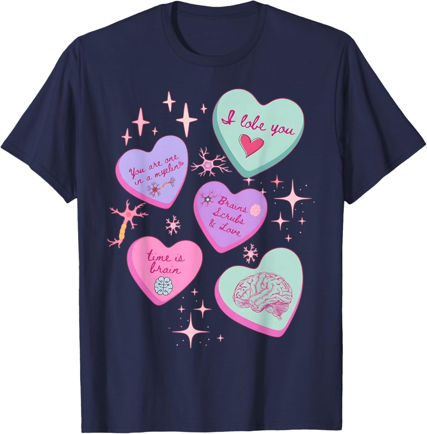 Valentine Neuro Nurse Brain Anatomy Neurology Rn Neurosc T-Shirt - T-Shirt | Navy