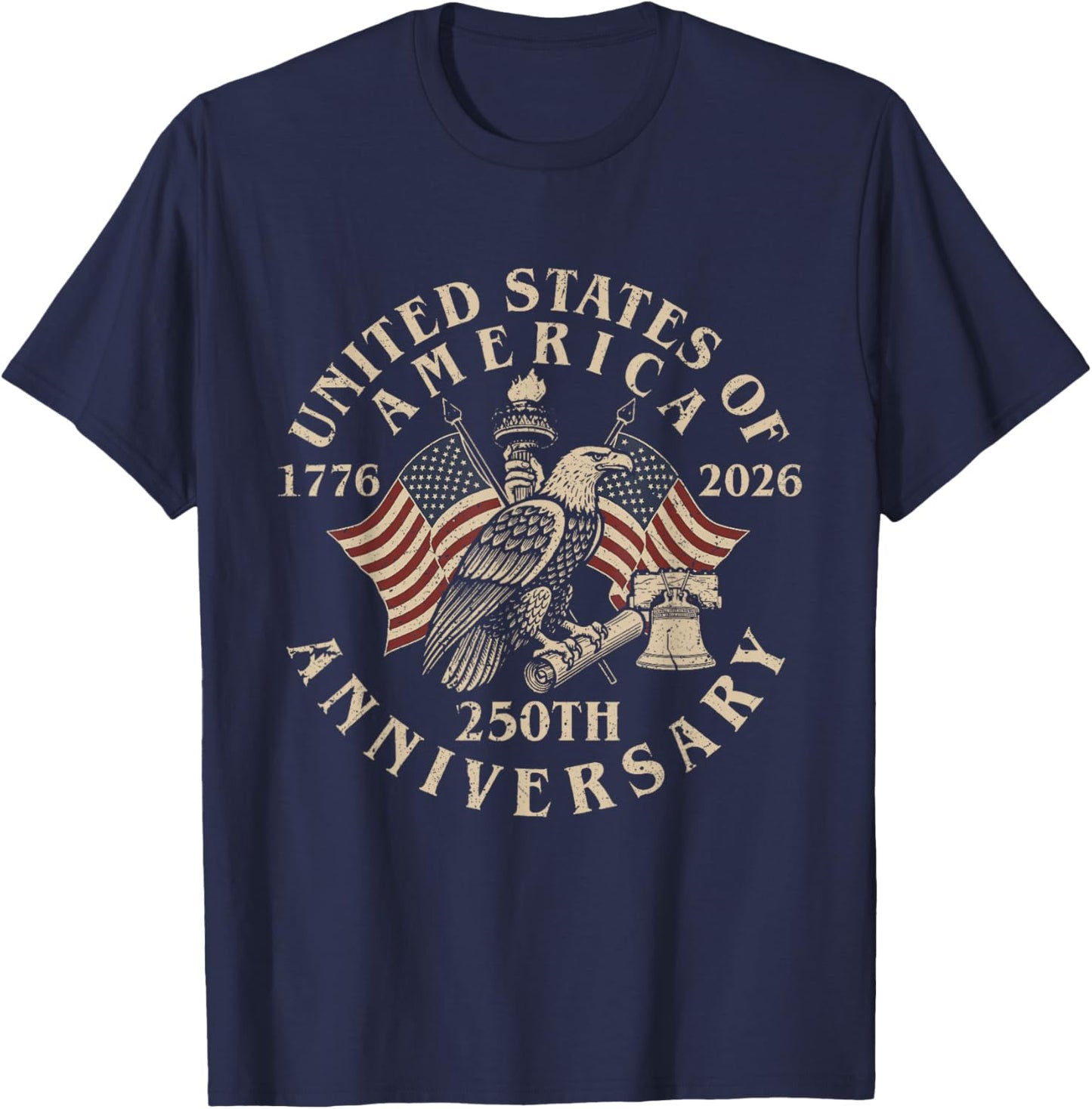 Vintage USA 250th Anniversary 1776-2026 Patriotic T-Shirt - T-Shirt | Navy