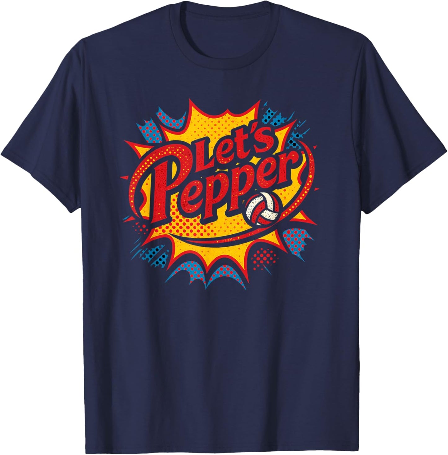 Volleyball Lets Pepper Comic Cute Pop Art Girls Team Play T-Shirt - T-Shirt | Navy