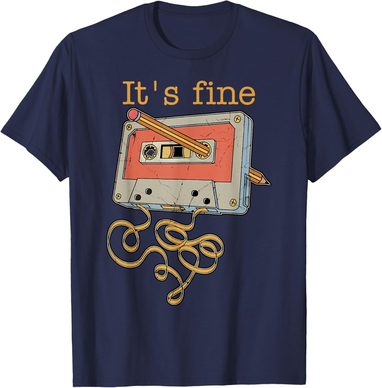 Vintage It's Fine Cassette Tape with Pencil 80's 90's Music T-Shirt - T-Shirt | Navy