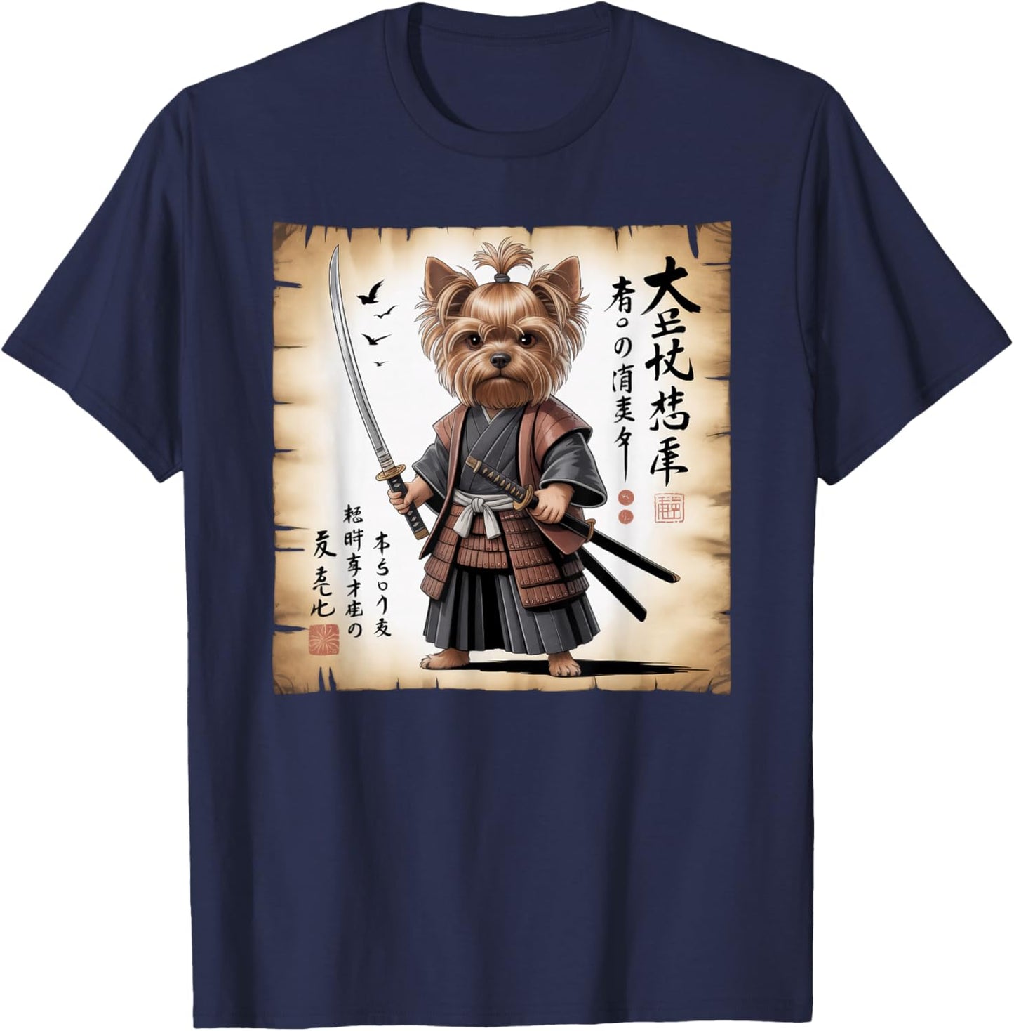 Yorkshire Terrier Dog Samurai Art Japanese Vintage T-Shirt - T-Shirt | Navy