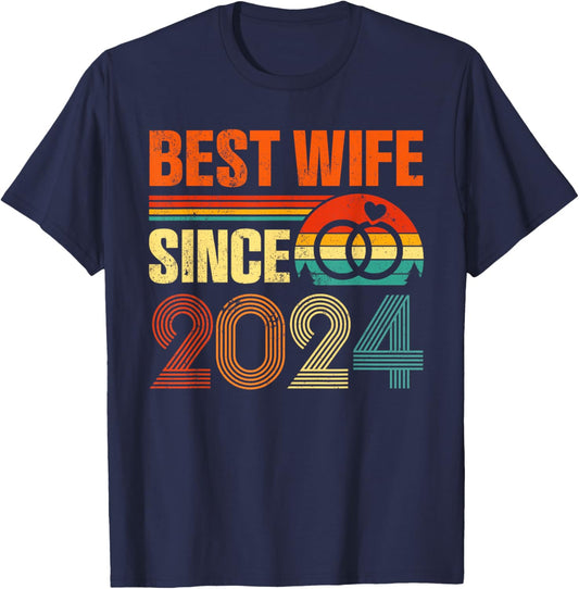 Vintage Distressed Best Wife Since 2024 2nd Anniversary T-Shirt - T-Shirt | Navy
