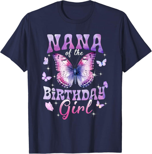 Nana of The Birthday Girl Butterfly Family Matching T-Shirt - T-Shirt | Navy