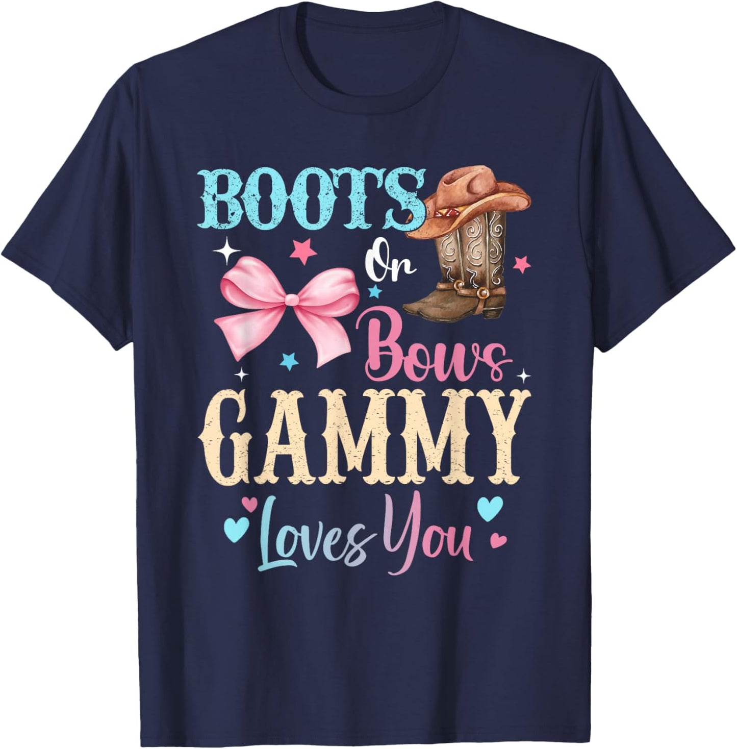 Boots or Bows Gammy Loves You Gender Reveal Family T-Shirt - T-Shirt | Navy