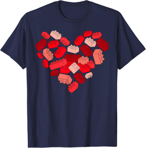 Valentines Day Heart Building Blocks Bricks Boys Kid Toddler T-Shirt - T-Shirt | Navy