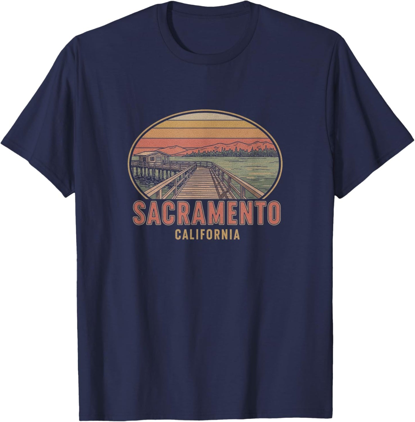 Retro Sacramento California Drawing Design T-Shirt - T-Shirt | Navy