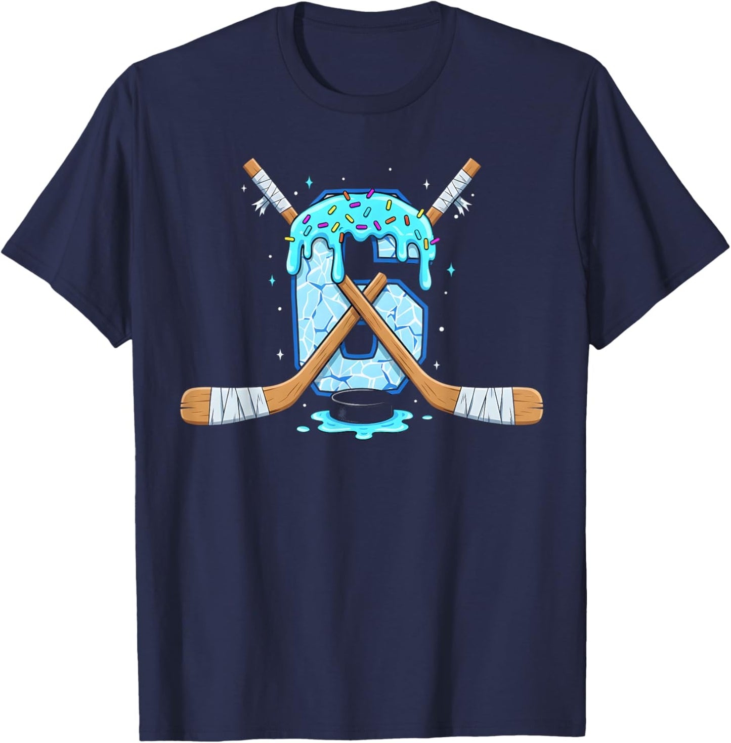 6 Year Old Hockey Ice Cream Drip Youth 6th Birthday Boys T-Shirt - T-Shirt | Navy