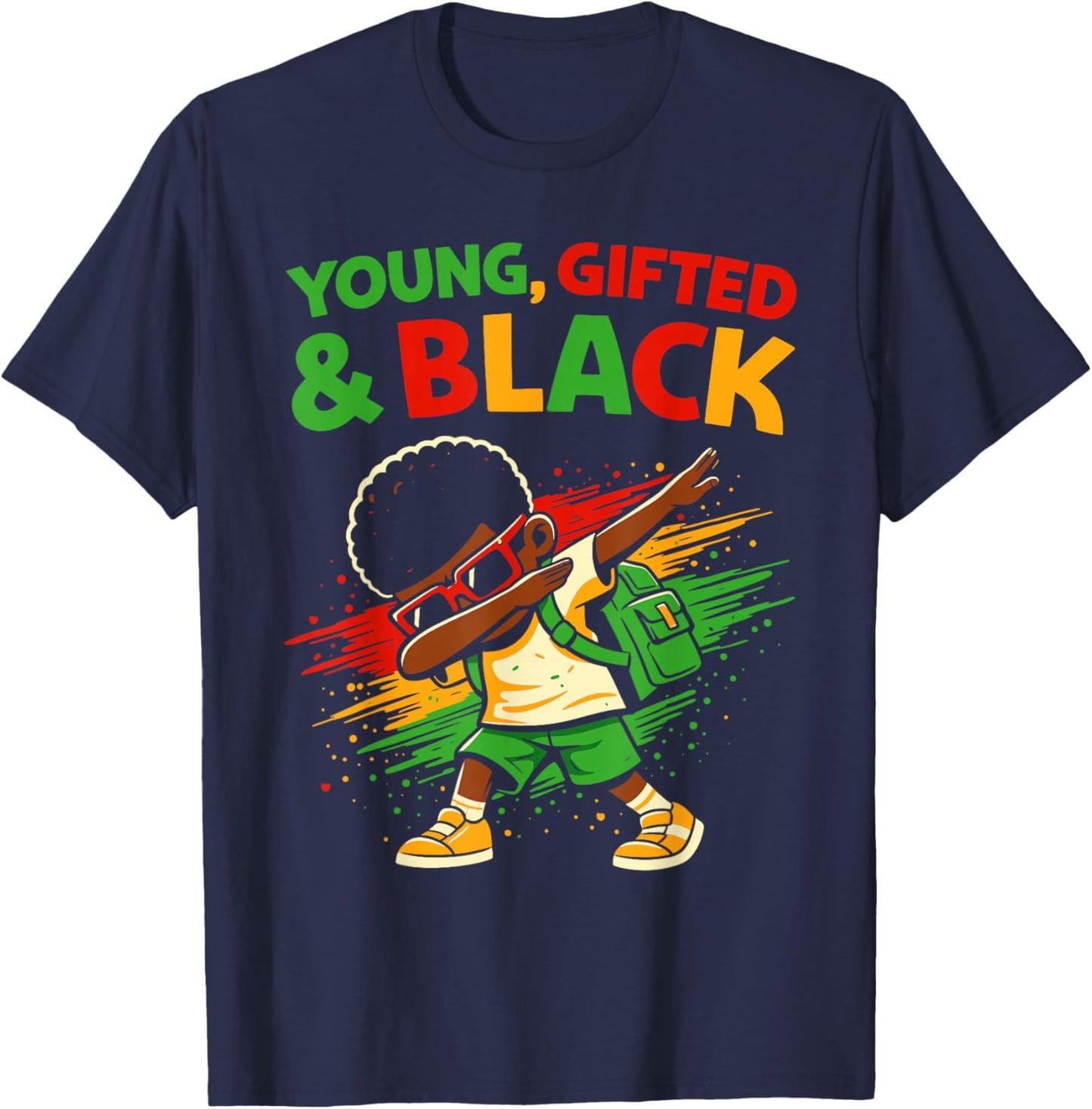 Kids African Attire Melanin Black History Dab Boys Young T-Shirt - T-Shirt | Navy