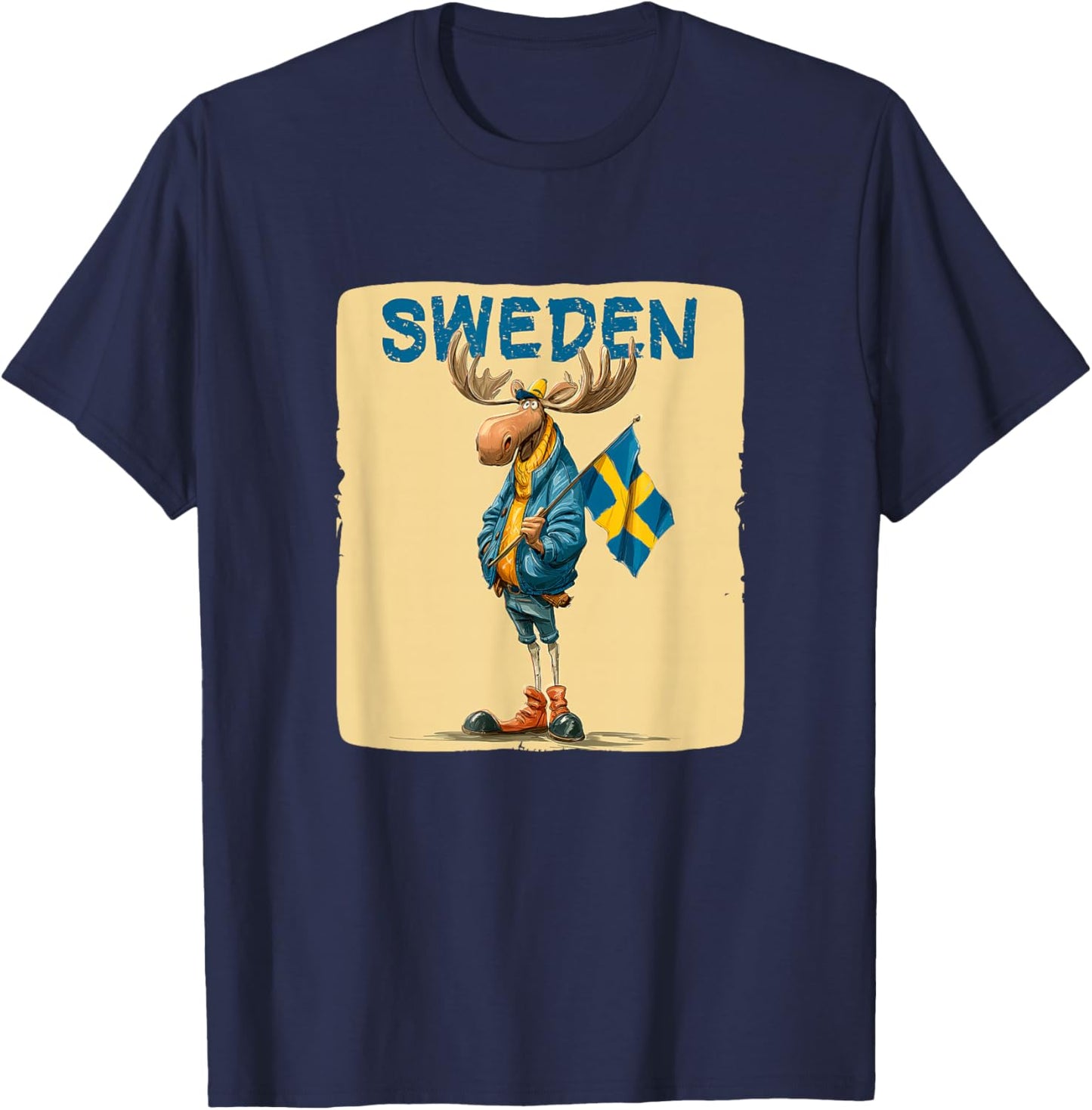 Funny Swedish Moose with Sweden Colors Costume T-Shirt - T-Shirt | Navy
