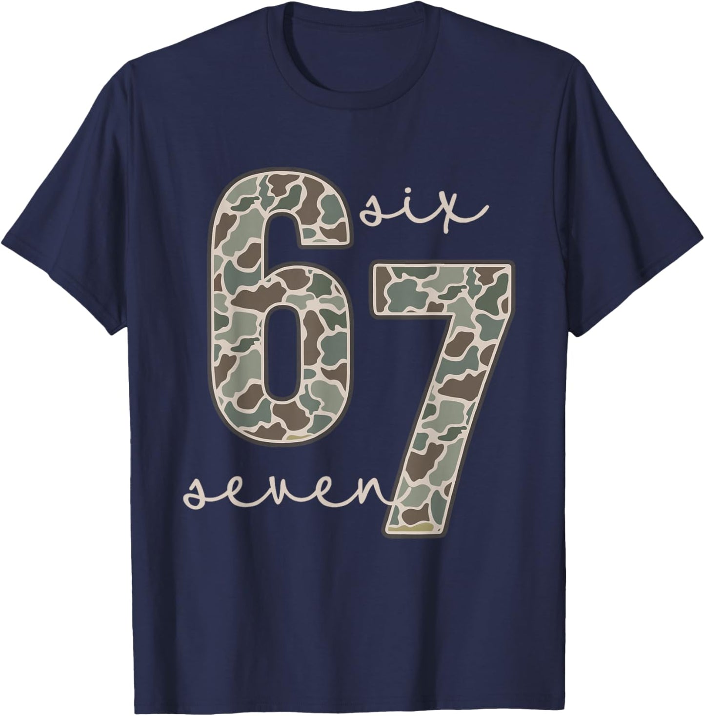 Retro Old Camo 67 Six Seven Funny Meme Gen Alpha Slang T-Shirt - T-Shirt | Navy