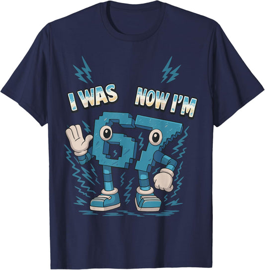 Kids Meme 67 I was 6 Now I'm 7 Years Old Birthday Brainrot T-Shirt - T-Shirt | Navy