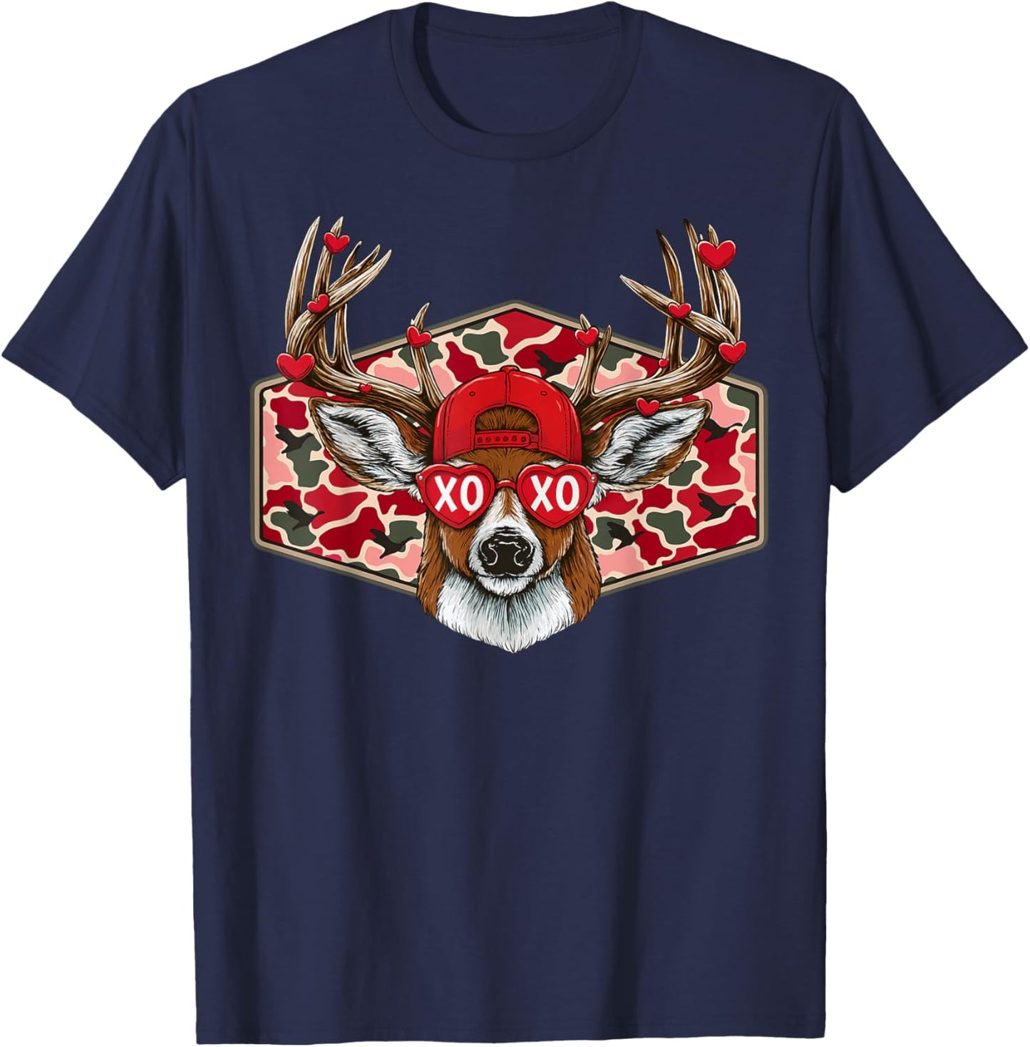 XOXO Valentine Buck Camo Deer Retro Hunting Boys Cap Men Boy T-Shirt - T-Shirt | Navy