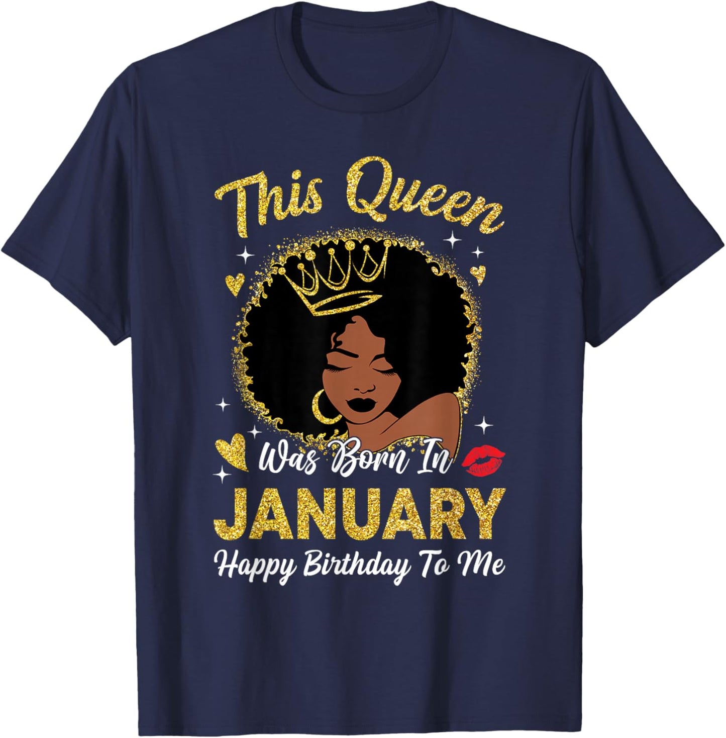 This Queen was Born in January Birthday Afro Woman Girl T-Shirt - T-Shirt | Navy