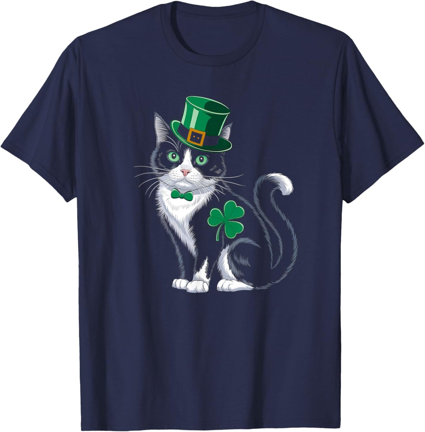 Leprechaun Cat Shamrock St Patricks Day Kitten Pet Lover T-Shirt - T-Shirt | Navy