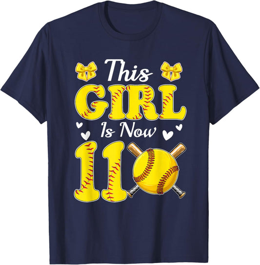 11th Birthday Softball This Baller is Now 11 Year Old T-Shirt - T-Shirt | Navy