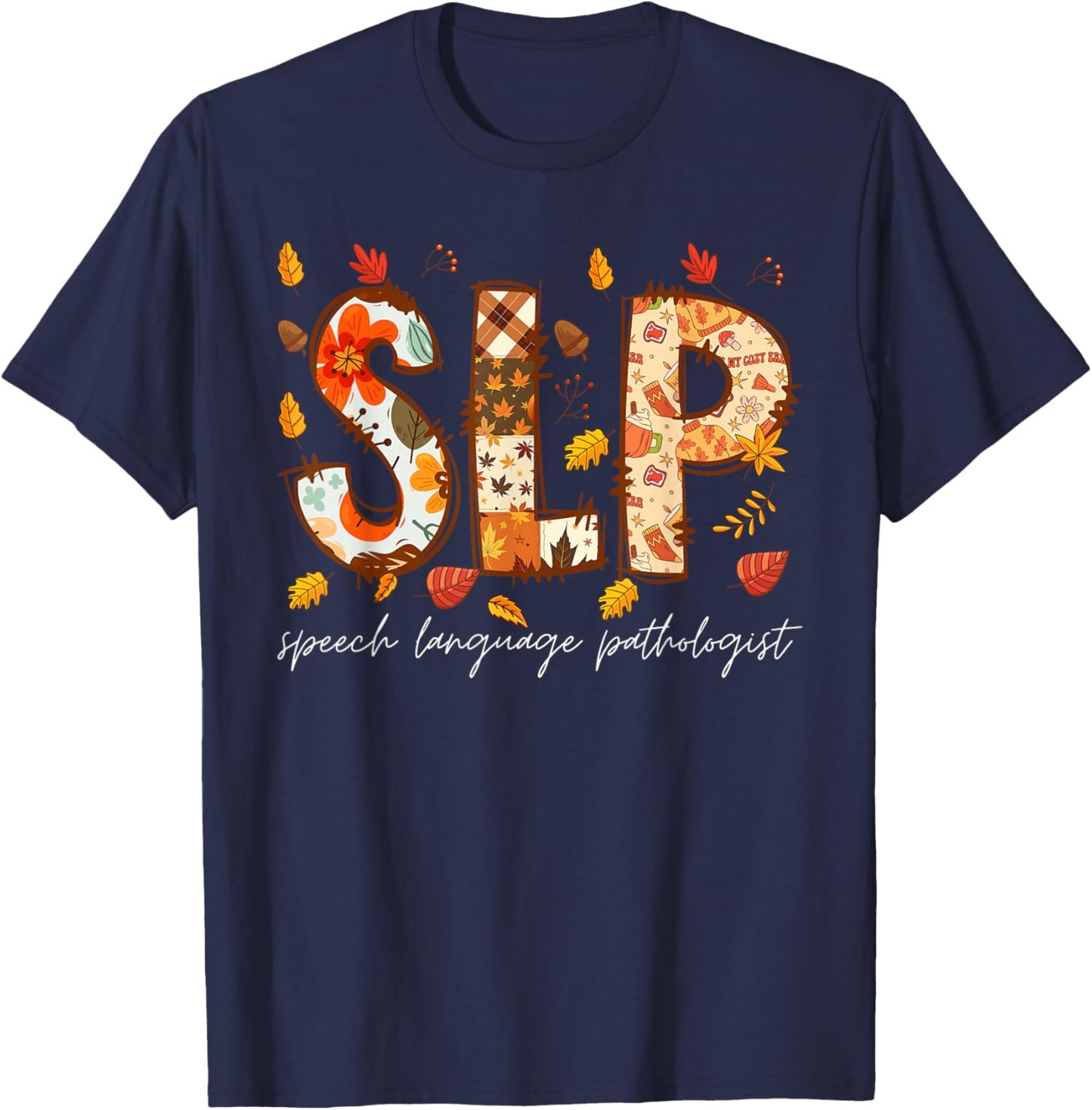 Retro SLP Pumpkin Fall Autumn Speech Therapist T-Shirt - T-Shirt | Navy