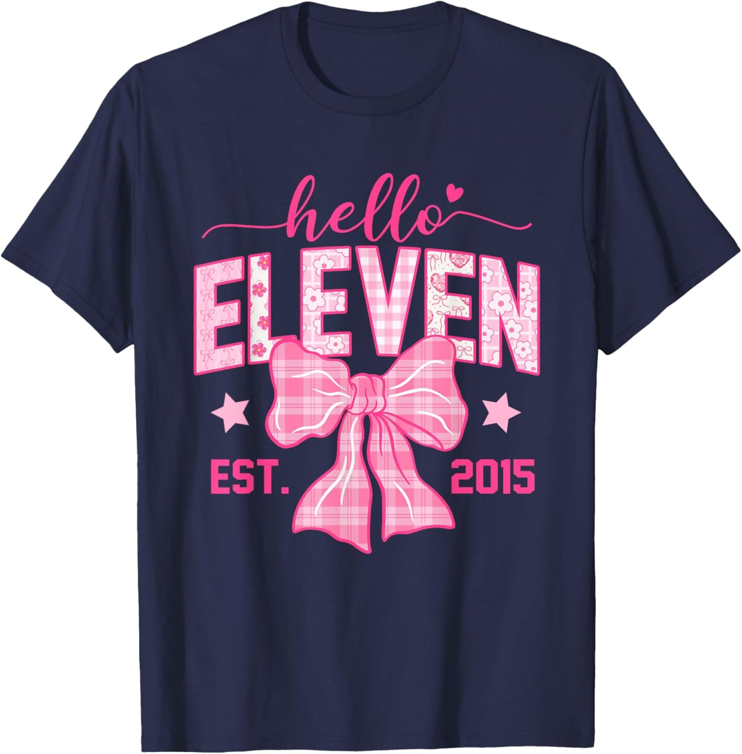 Hello Eleven Est 2015 Coquette Bow 11th Birthday Girl T-Shirt - T-Shirt | Navy