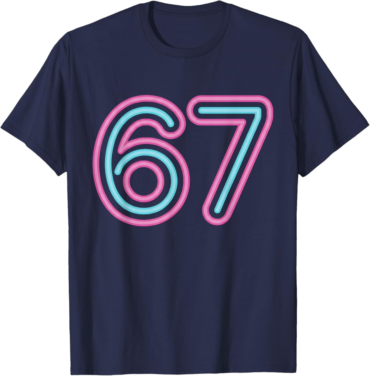 67 Pink and Blue Retro Glow T-Shirt - T-Shirt | Navy
