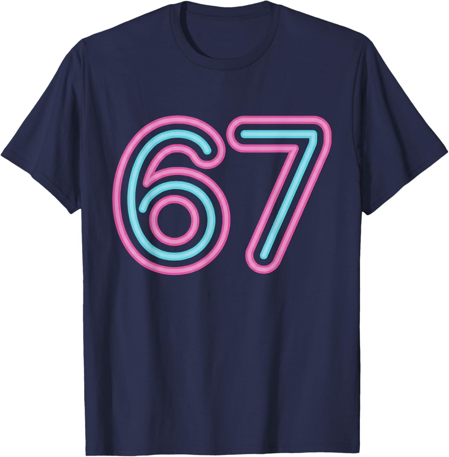 67 Pink and Blue Retro Glow T-Shirt - T-Shirt | Navy