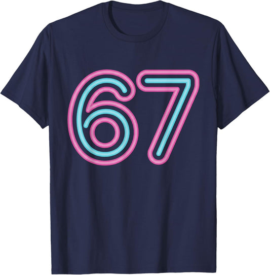 67 Pink and Blue Retro Glow T-Shirt - T-Shirt | Navy