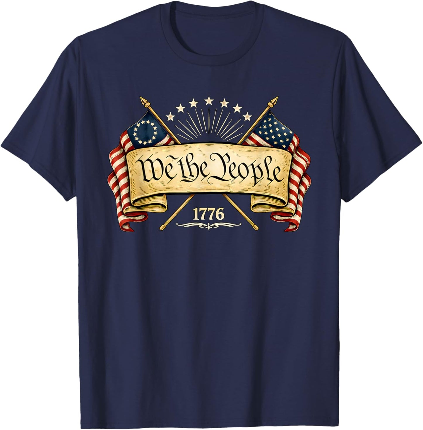 Patriotic Two Flags 1776 2026 We The People T-Shirt - T-Shirt | Navy