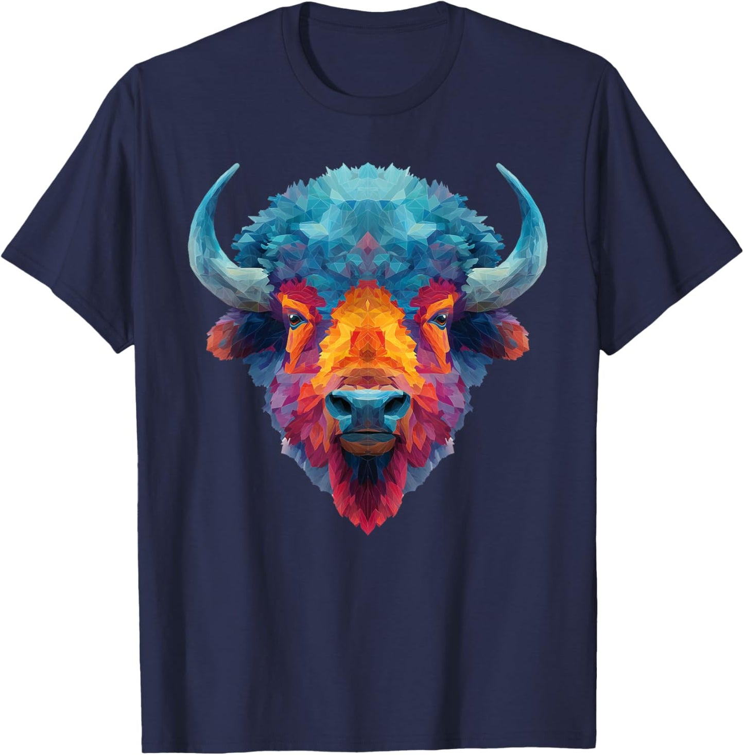 Bison Buffalo Colorful Art Graphic T-Shirt - T-Shirt | Navy