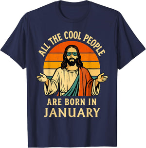 Vintage Cool People are Born in January Christian Birthday T-Shirt - T-Shirt | Navy