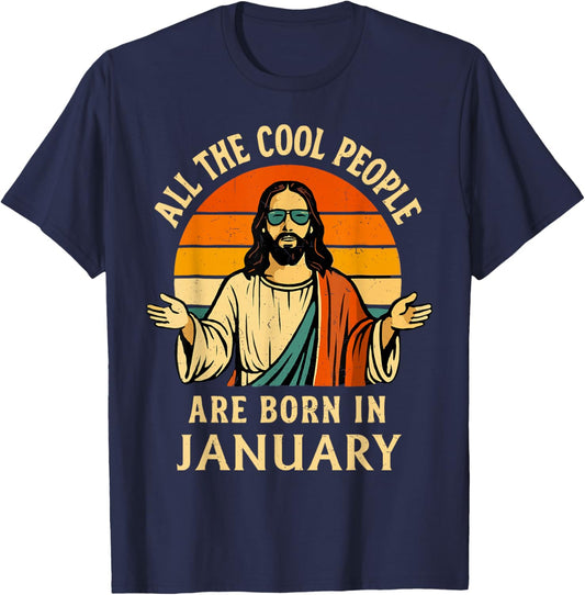 Vintage Cool People are Born in January Christian Birthday T-Shirt - T-Shirt | Navy