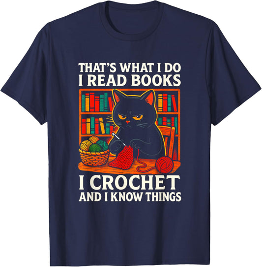 That's What I DO I Read Books - Crochet Cat Funny T-Shirt - T-Shirt | Navy