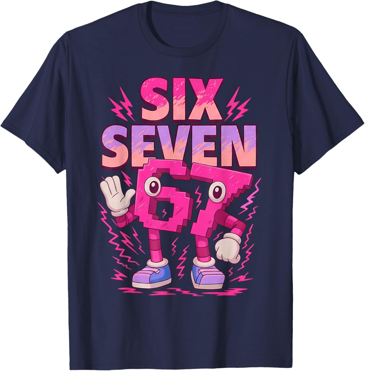 Pink 6 7 Six Seven Meme Girl Kids T-Shirt - T-Shirt | Navy