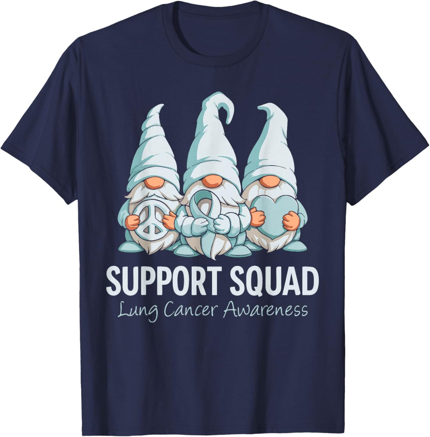 Support Squad Gnomes Lung Cancer Month Awareness Ribbon T-Shirt - T-Shirt | Navy