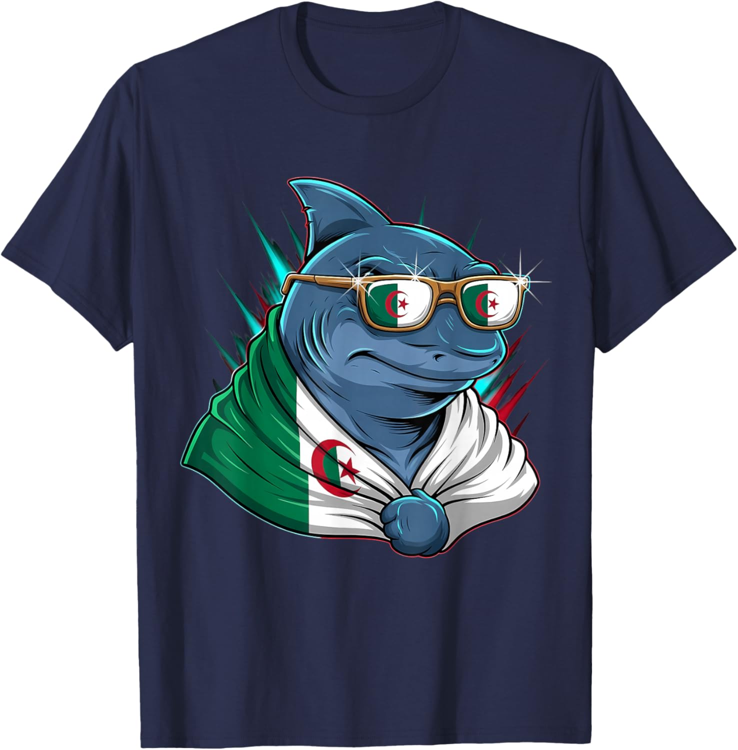 Algeria Flag Shark Algerian Pride T-Shirt - T-Shirt | Navy