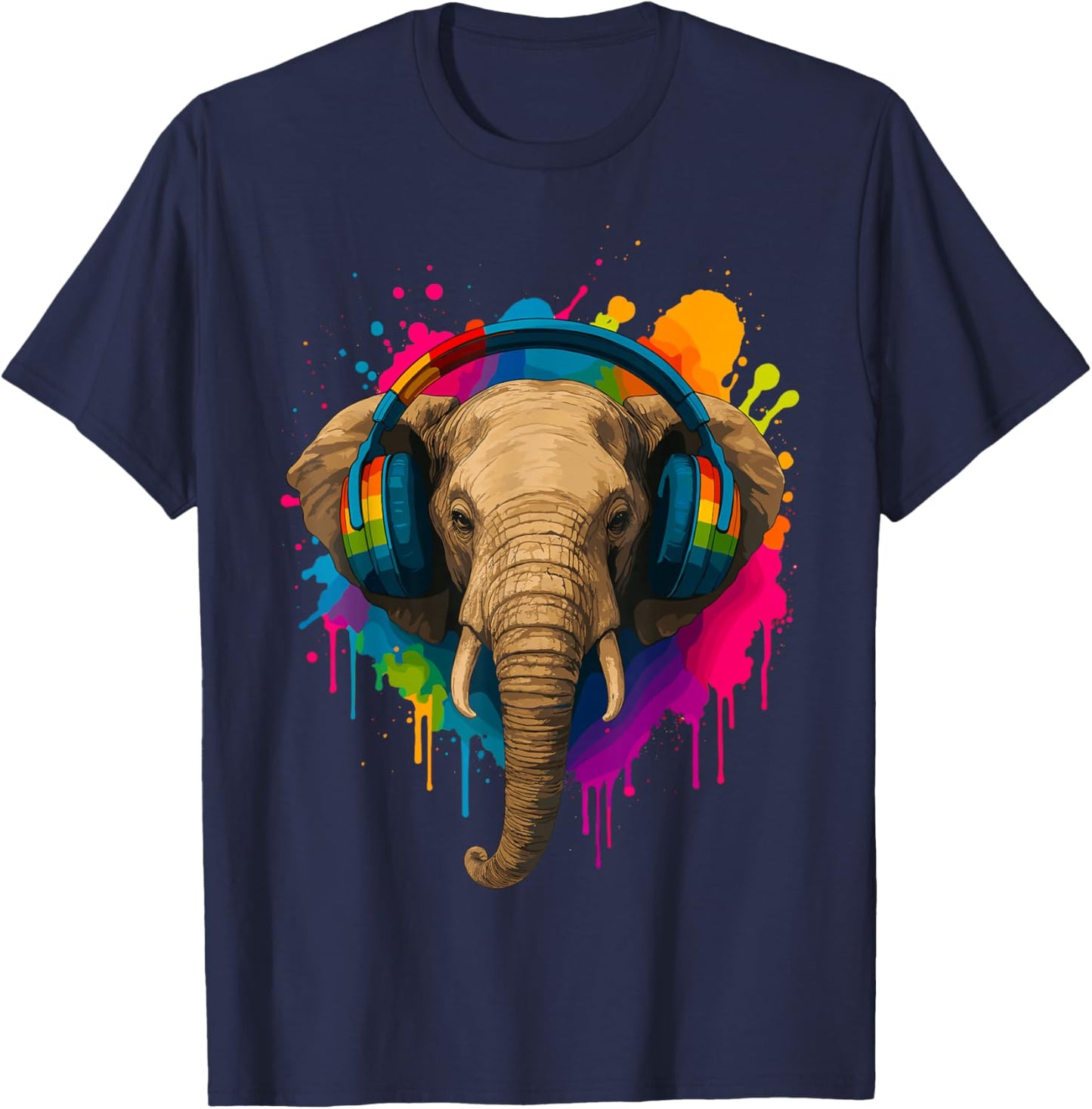 Elephant with Music Headphones T-Shirt - T-Shirt | Navy