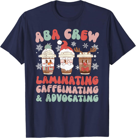 Groovy ABA Crew ABA Therapist Christmas ABA Therapy Xmas T-Shirt - T-Shirt | Navy