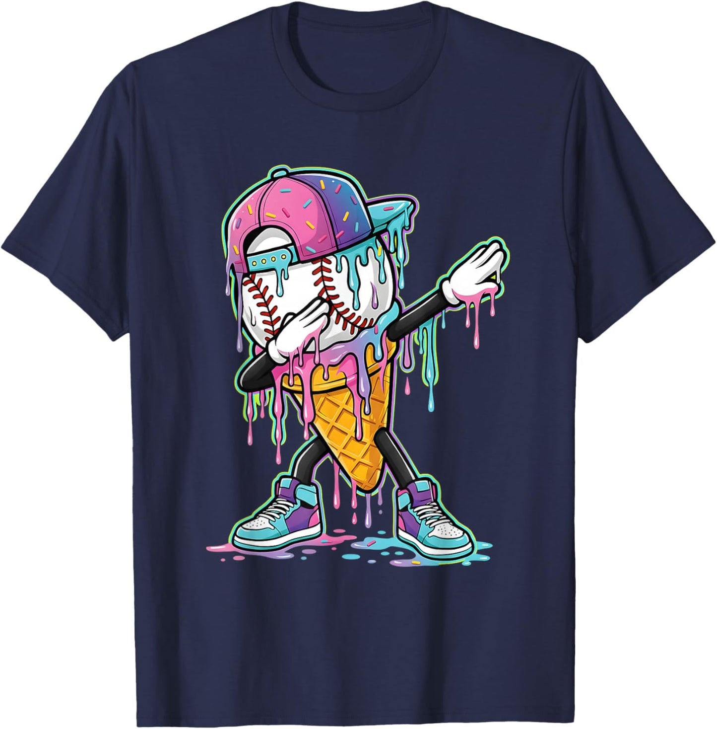 Dripping Baseball Drip Boys Ice Cream Drip Baseball Sport T-Shirt - T-Shirt | Navy