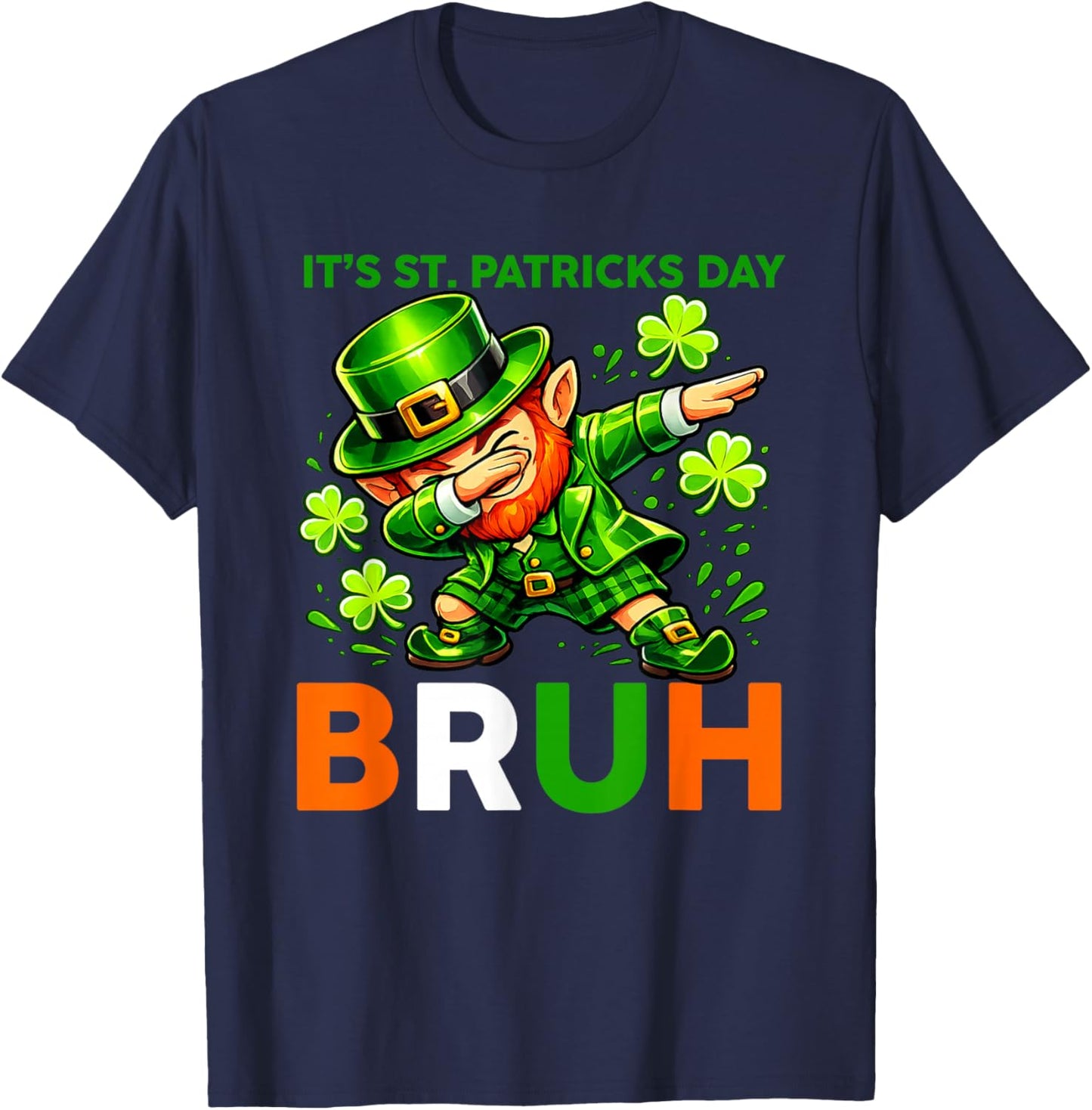 It's St Patricks Day Bruh Funny Leprechaun Dabbing Kids Boys T-Shirt - T-Shirt | Navy