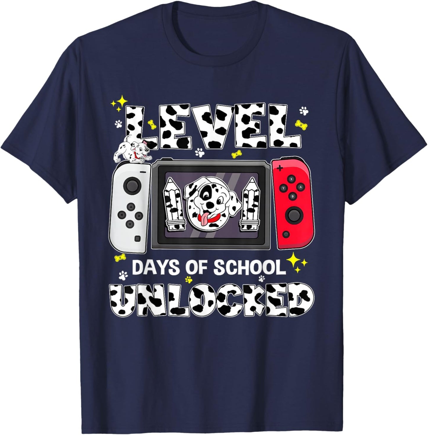 Level Unlocked 101 Days School Game Controller 100 Days T-Shirt - T-Shirt | Navy