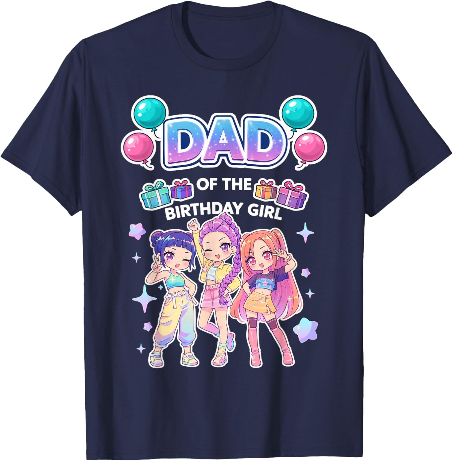 Dad of The Birthday Girl Cute Chibi Kpop Funny Korean Pop T-Shirt - T-Shirt | Navy
