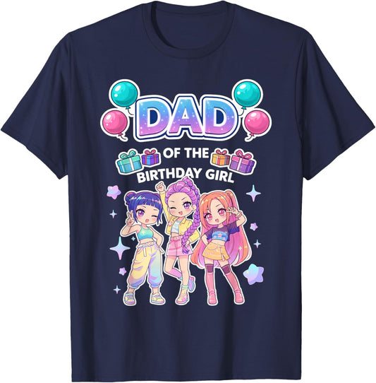 Dad of The Birthday Girl Cute Chibi Kpop Funny Korean Pop T-Shirt - T-Shirt | Navy