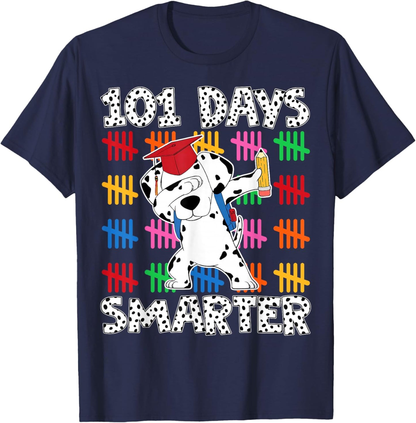 100 Days of School Smarter Dabbing Dalmatian Dog Boys Kids T-Shirt - T-Shirt | Navy