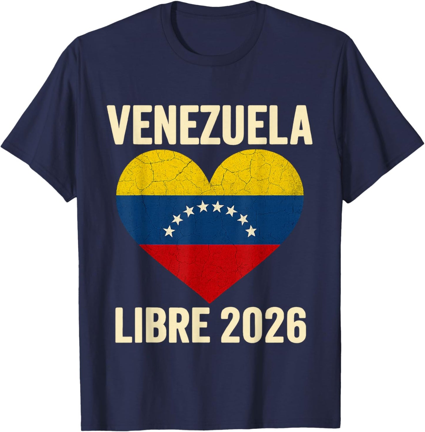 Venezuela Libre 2026 Free Venezuela Heart Flag T-Shirt - T-Shirt | Navy
